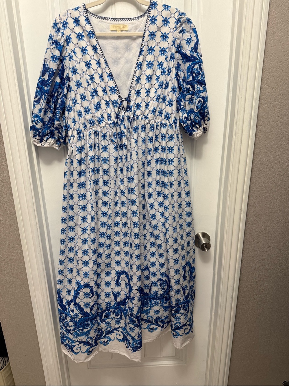 Farmer’s Market Blue & White Floral Embroidered Maxi Dress Size XL (55-8)